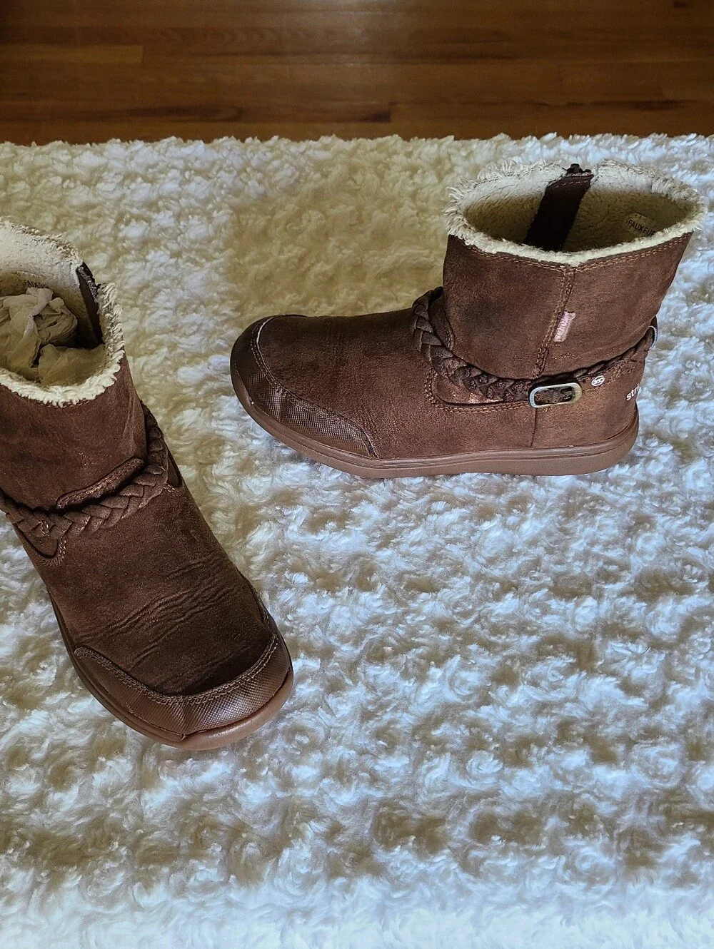 Stride Right Little Girls Ebony Sparkle Brown Ankle Boots Sz 1.5 Wide EU 33